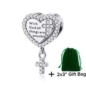 With God All Things Are Possible, Cross Dangle Charm | 925 Silver | Brand New